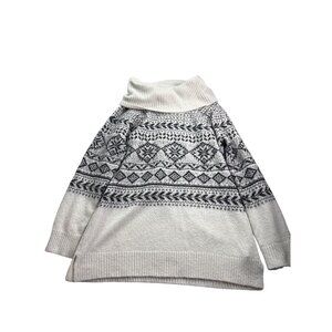 Calvin Klein Womens Turtleneck Cowl Sweater Size M Black White Geometric Pattern